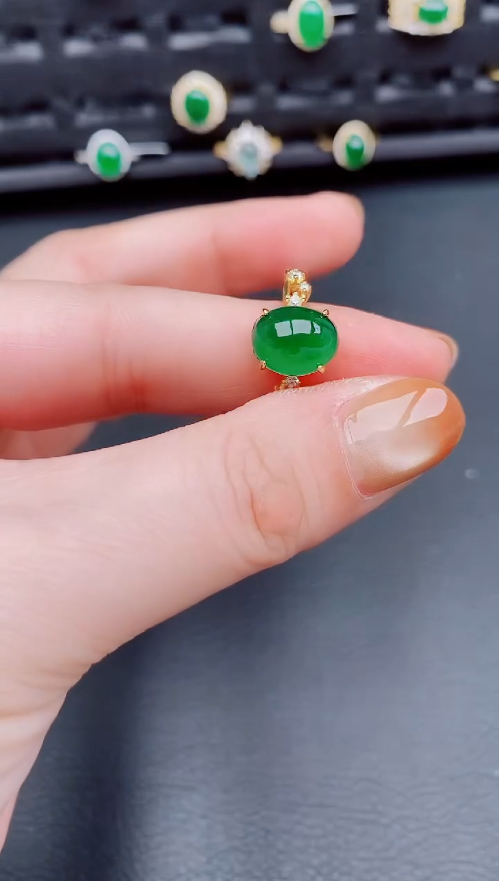 【闪购商品】翡翠戒指银S925镶嵌天然a货翡翠346