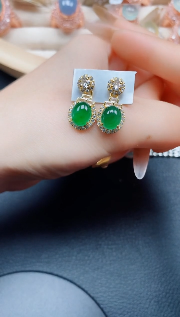 【闪购商品】翡翠耳饰银S925镶嵌翡翠