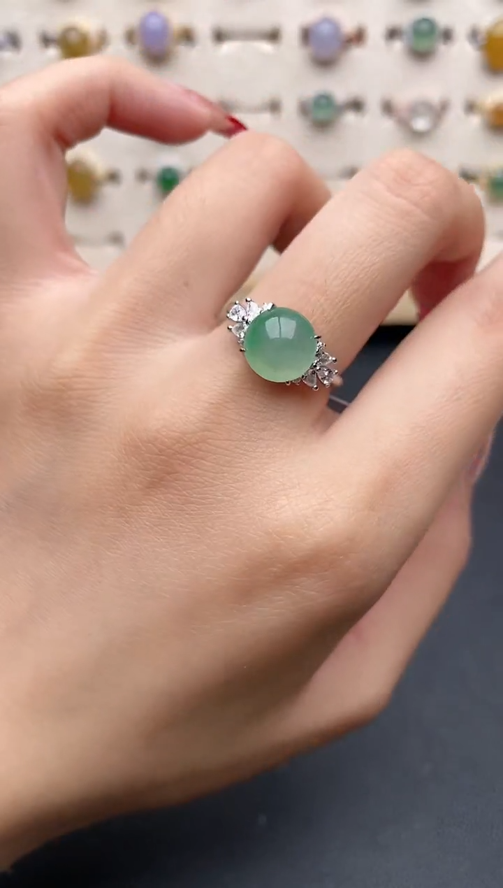 【闪购商品】翡翠戒指银S925镶嵌一物一证一礼盒