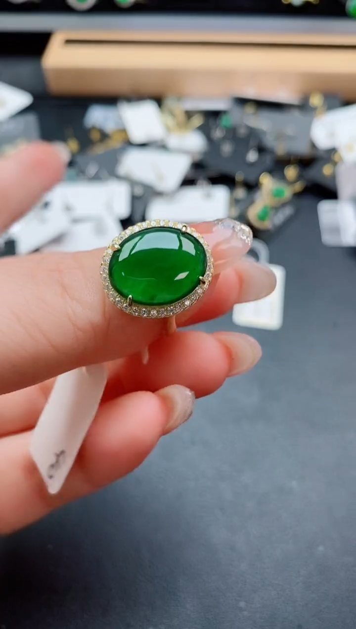 银S925镶嵌戒指翡翠1