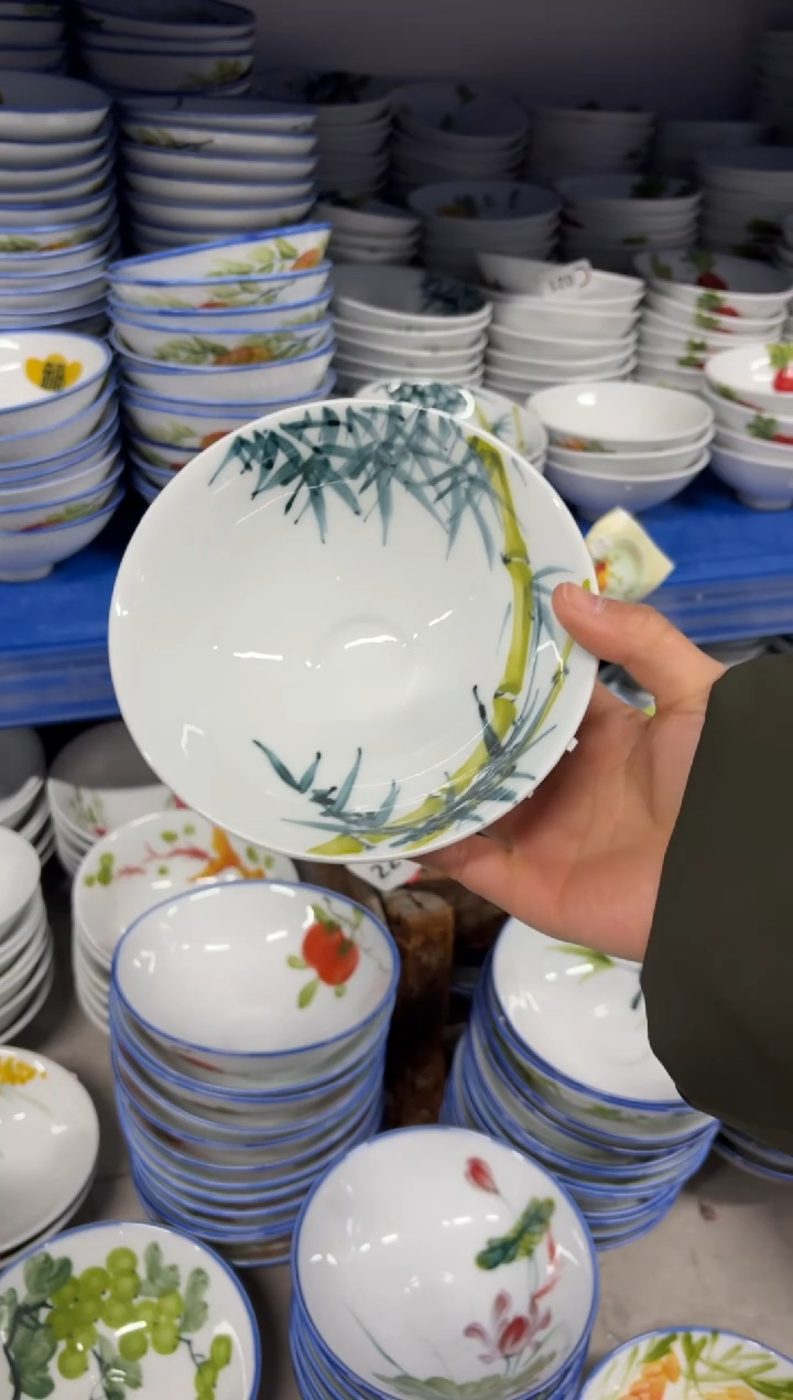 景德镇高温陶瓷食品级手绘釉中彩餐具-斗笠碗