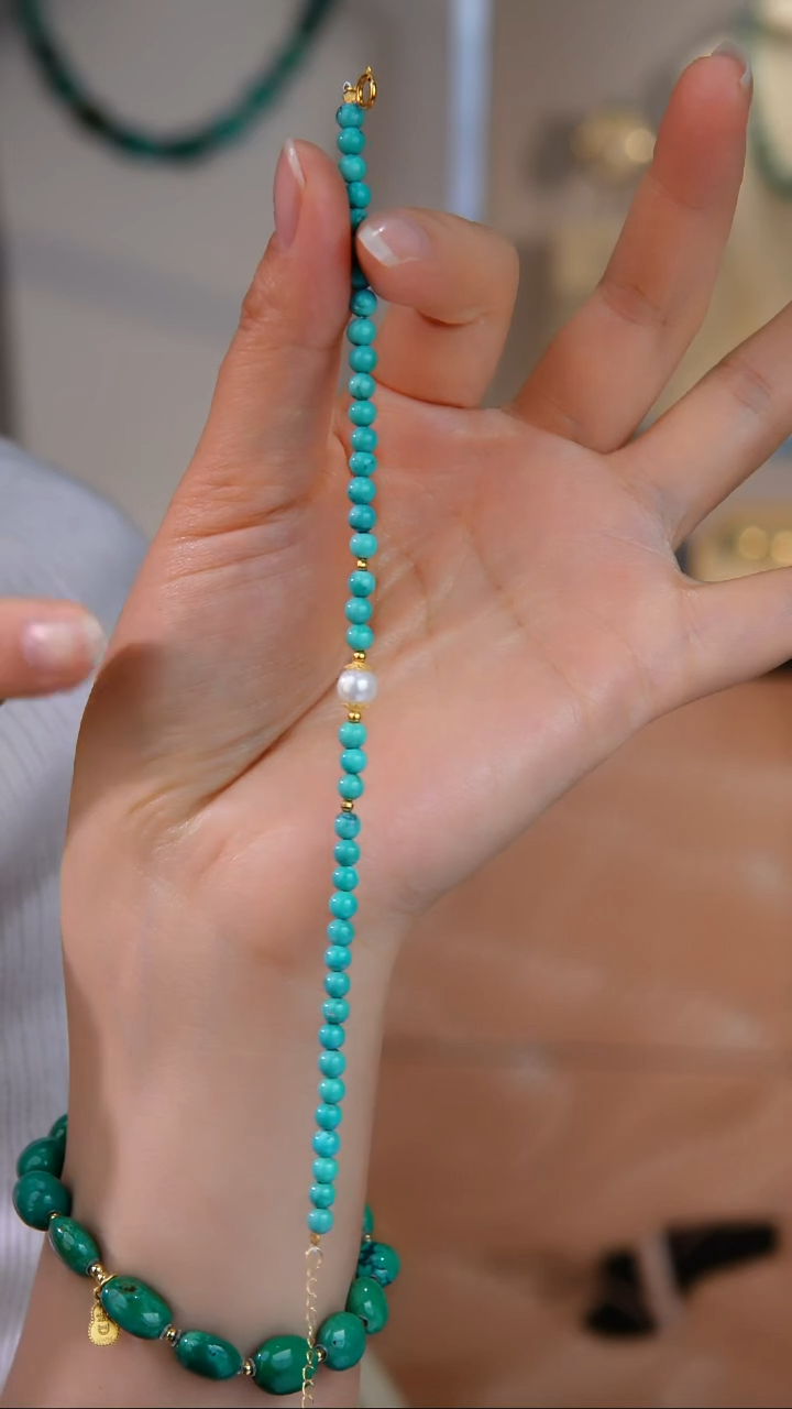 18K金镶嵌绿松石手链多样性发货