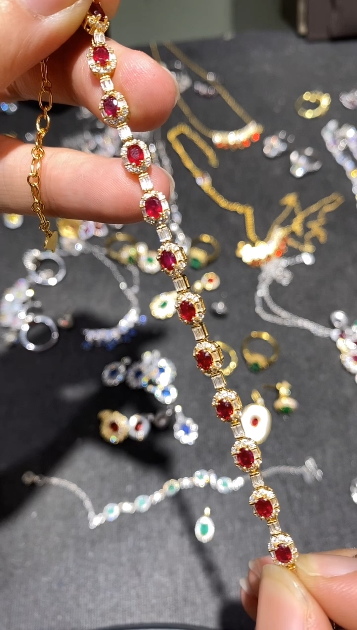 银S925镶嵌手链红宝石手链