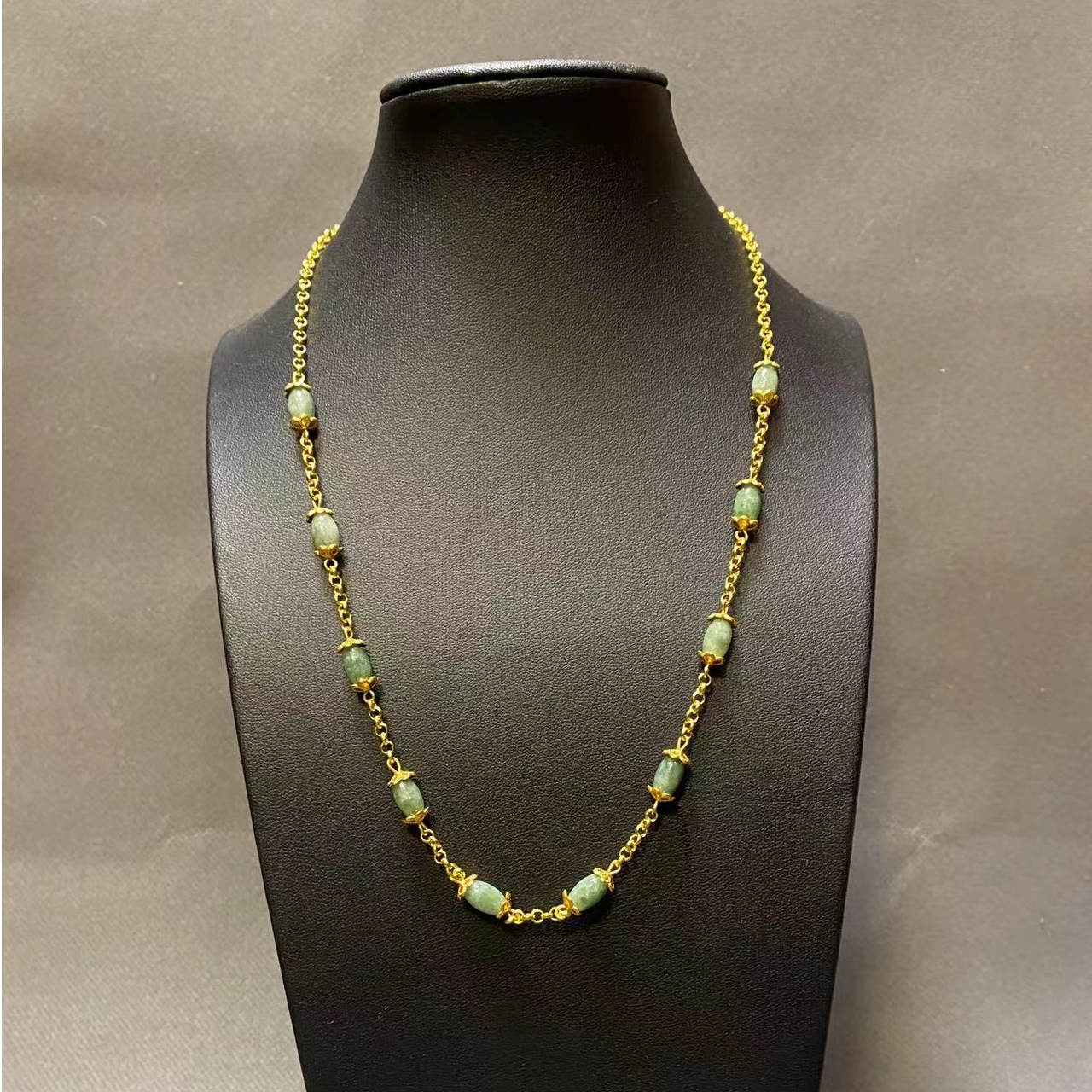 铜项链 F119铜镀金白色手工民族风项链女颈链气质颈饰百搭淡绿色