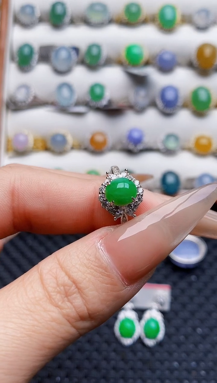 银S925镶嵌戒指翡翠5857