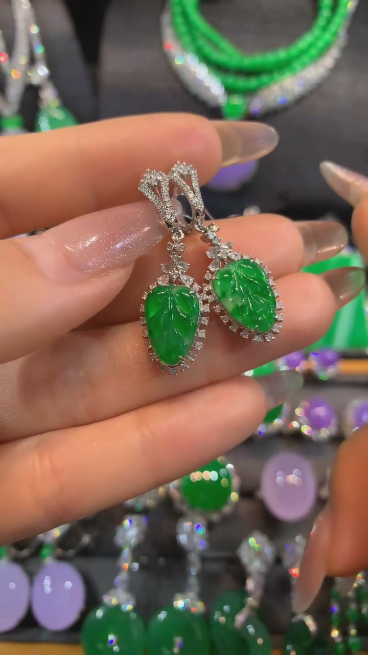 【闪购商品】翡翠耳饰18K金镶嵌耳饰