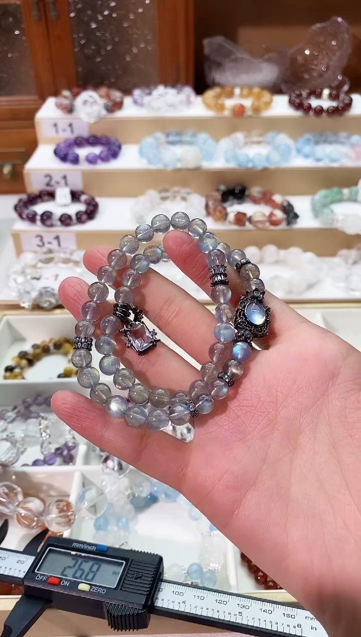 【闪购商品】水晶手串未镶嵌灰月光双圈手串