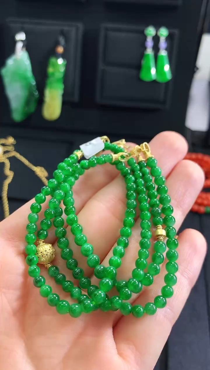 【闪购商品】翡翠颈饰18K金镶嵌珠串