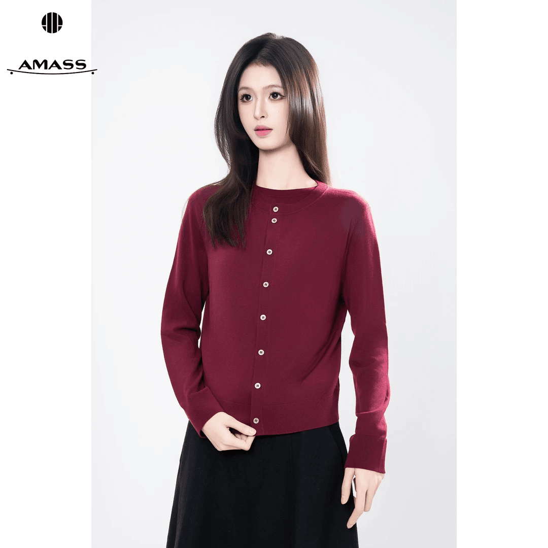 阿玛施/AMASS秋季新款灰色时尚简约针织开衫548067-4T286