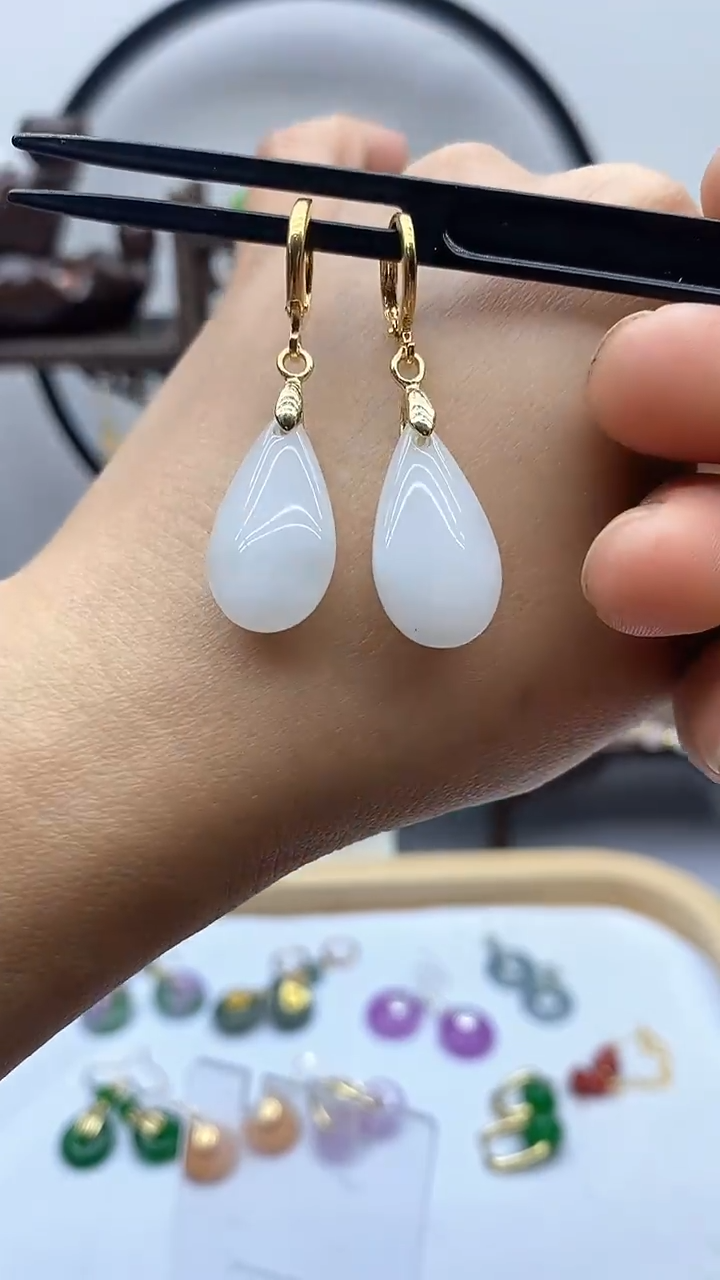 和田玉14K金镶嵌耳饰62