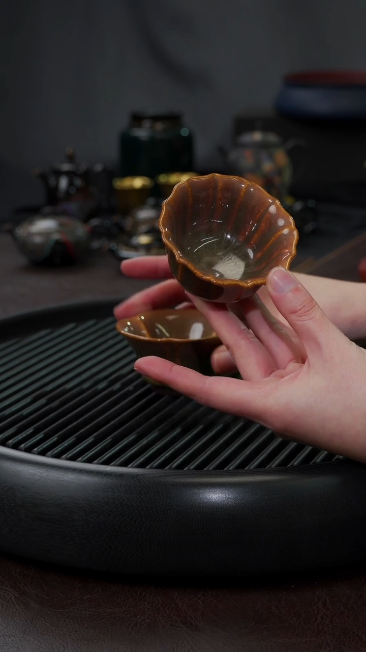 【闪购商品】杯【宜景窑天目釉金丝系列】莲韵4