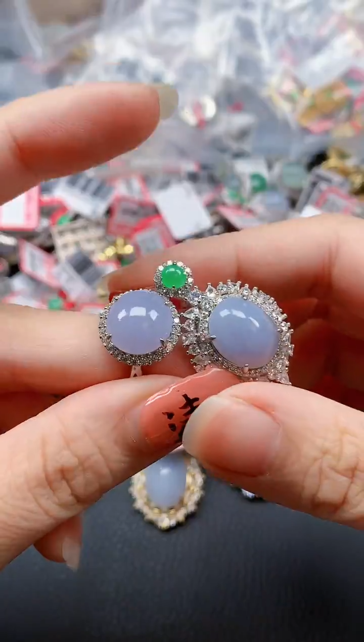 银S925镶嵌戒指翡翠天然A货缅甸翡翠