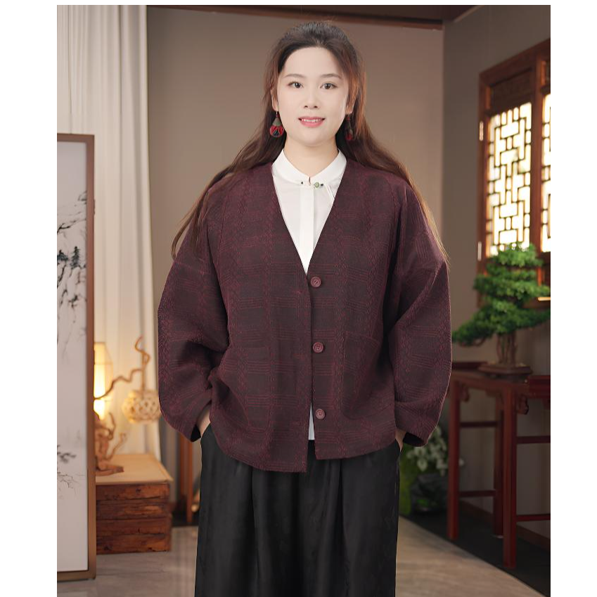 【岚逸】新中式高姆米重锻蝙蝠袖时尚外套百搭中国风秋冬文艺复古