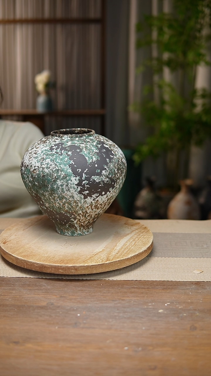 【闪购商品】陶瓷 花器涂鸦绿月亮罐