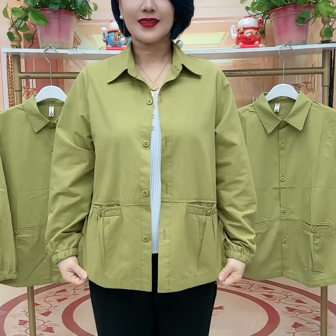 纯色polo领拼接短款外套女秋季上新薄款防晒衫休闲风宽松百搭上衣