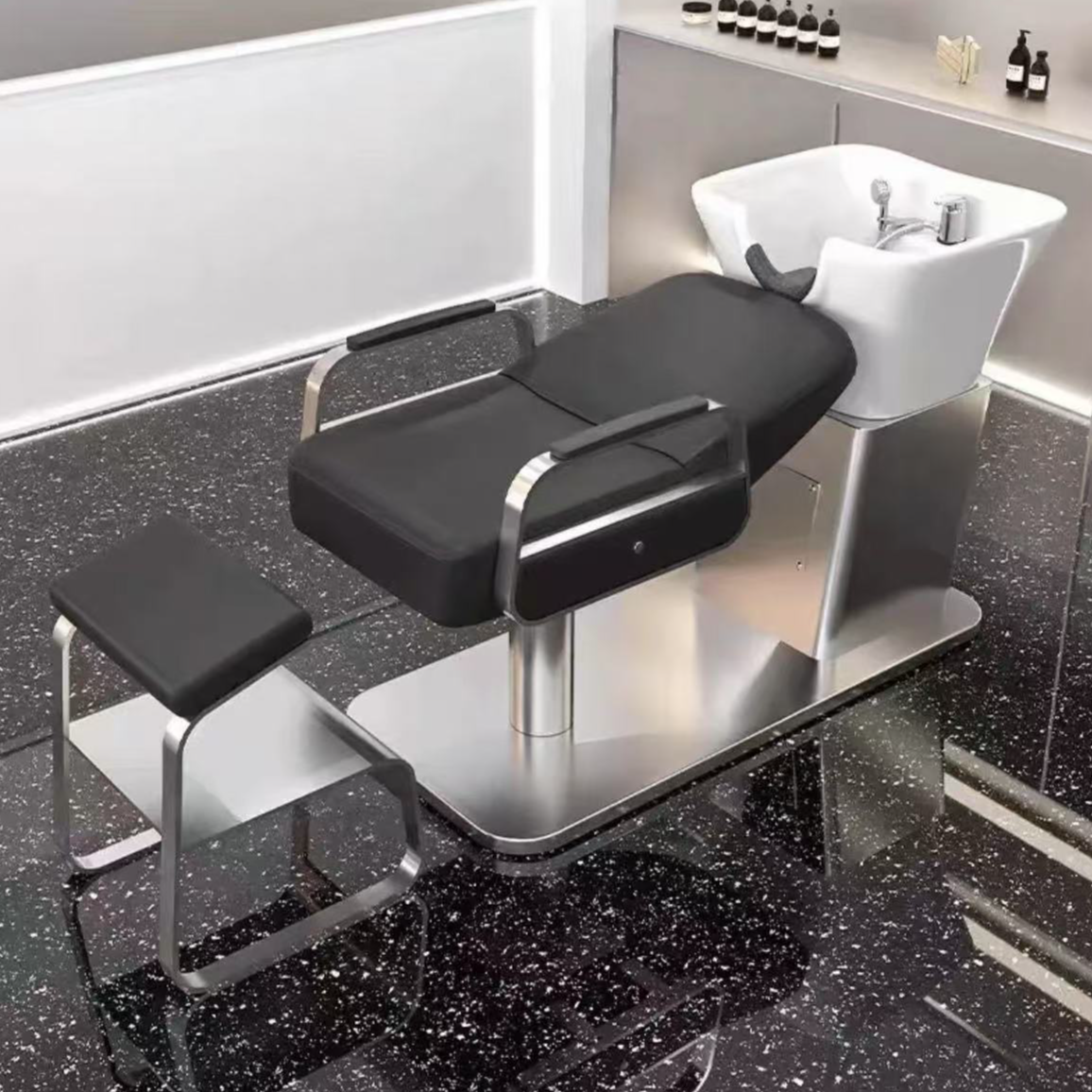 高档陶瓷方盆洗头床理发店专用不锈钢冲水床美发店
