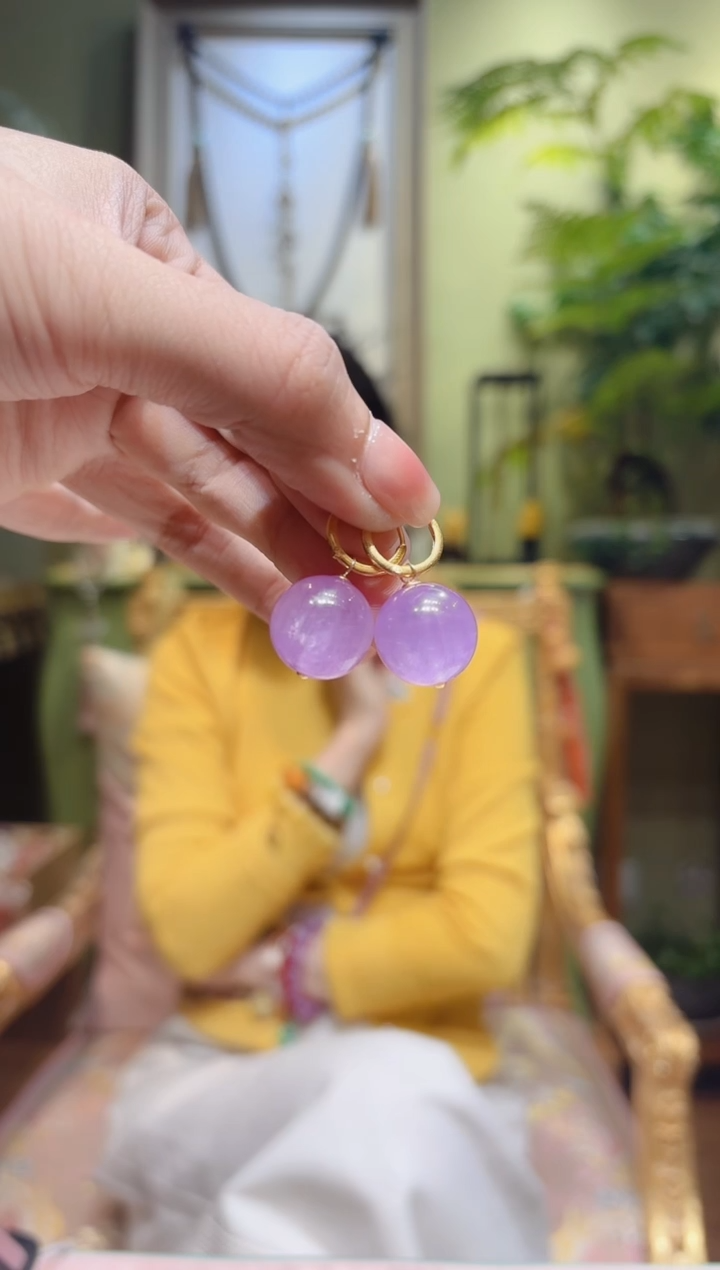 【闪购商品】锂辉石耳饰18K金镶嵌紫锂辉耳扣耳饰