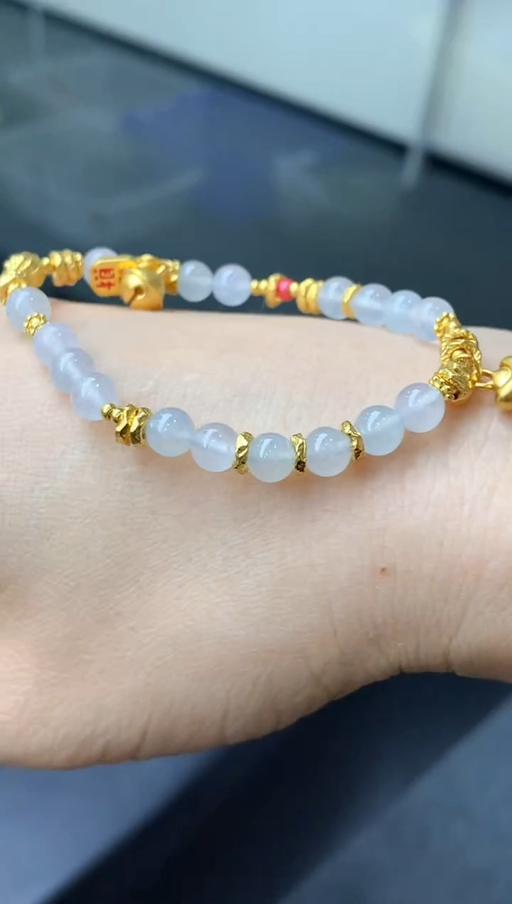 足金镶嵌手链翡翠488-中国好珍宝