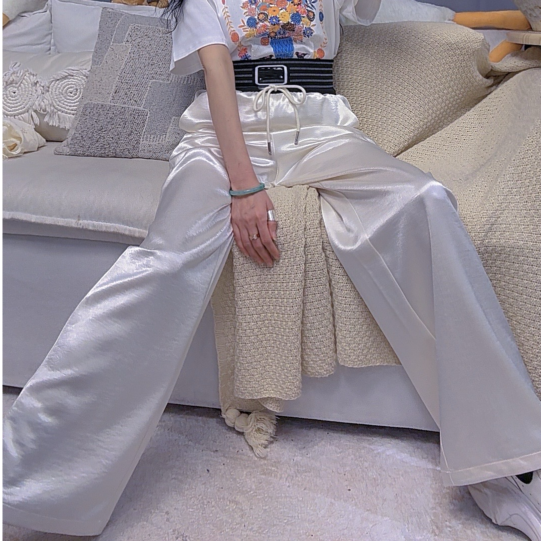 M52B003慕之淇夏季时髦编织带字母抽绳垂感百搭显瘦阔腿裤