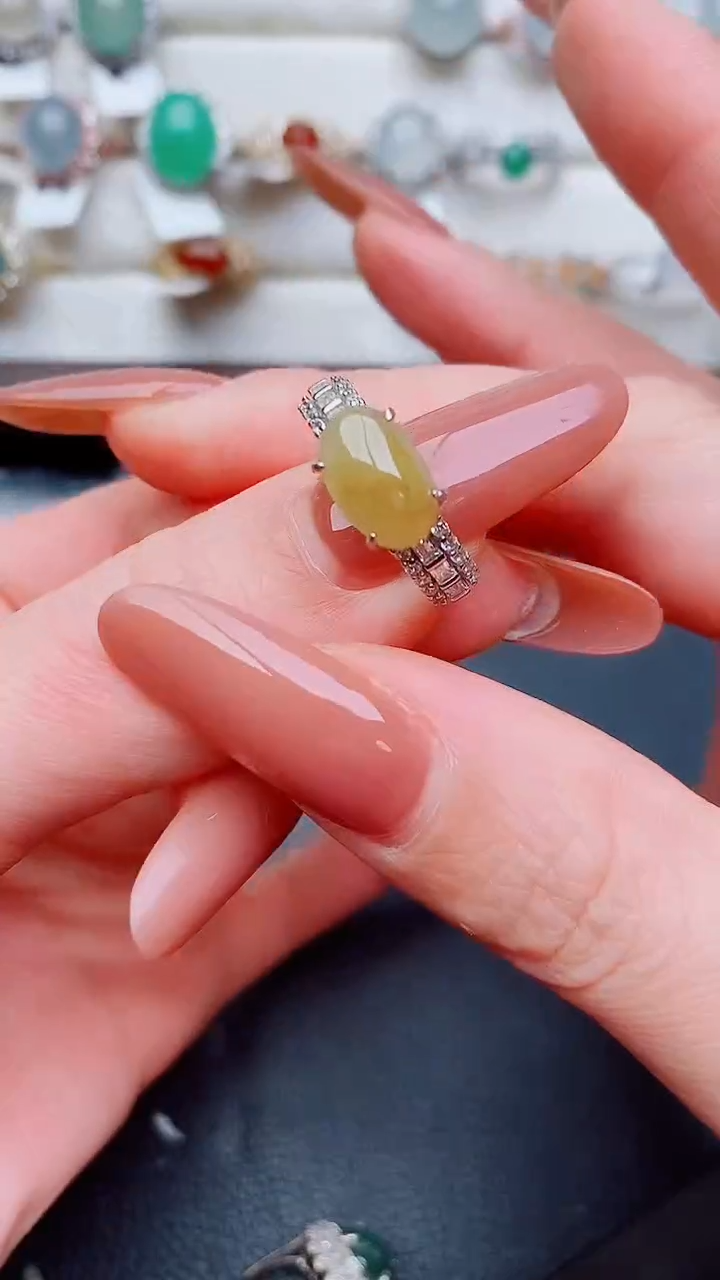 银S925镶嵌戒指翡翠...