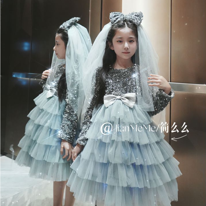 【灰天鹅】新款女童时尚走秀礼服裙宝宝甜美亮片蓬蓬纱公主裙