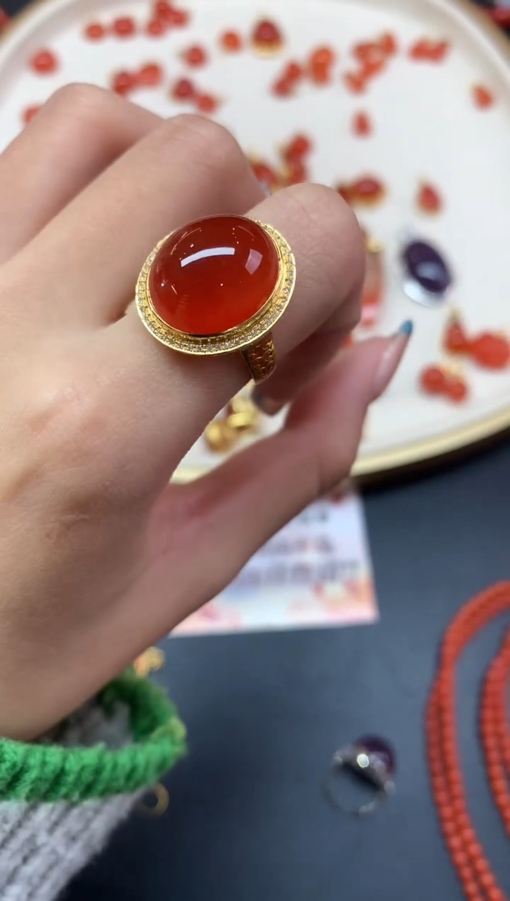 【闪购商品】南红玛瑙戒指18K金镶嵌戒指A489|4980