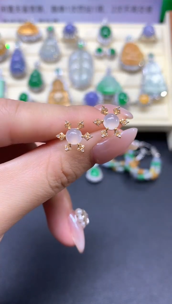 【闪购商品】翡翠耳饰18K金镶嵌耳饰|1550+155