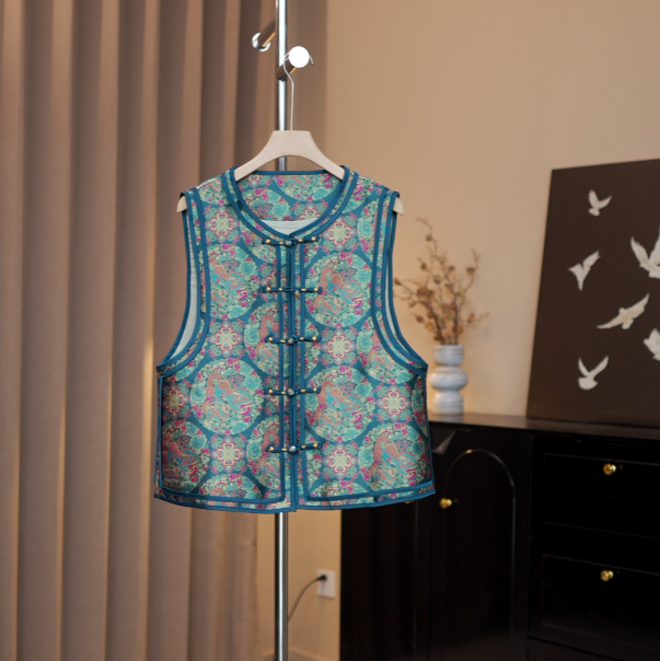 【花漓】高级感小众新中式洋气高级马甲国风春秋薄款背心蓝色日常