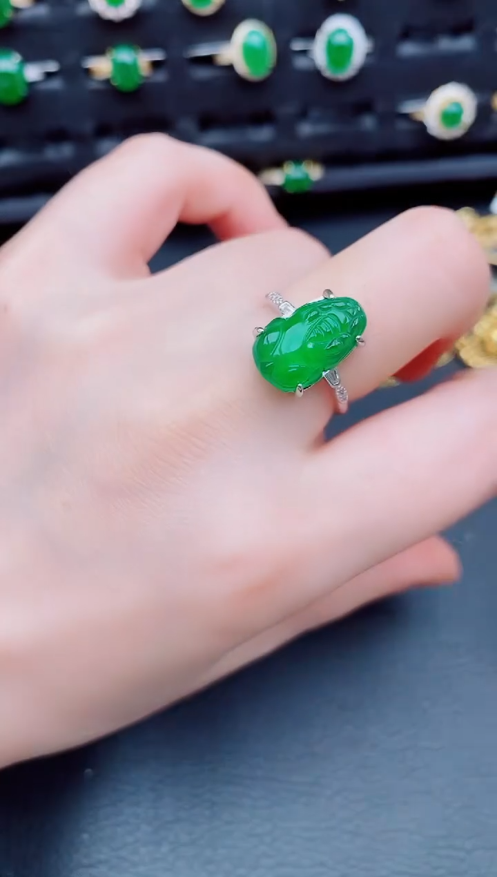【闪购商品】翡翠戒指银S925镶嵌天然a货翡翠160