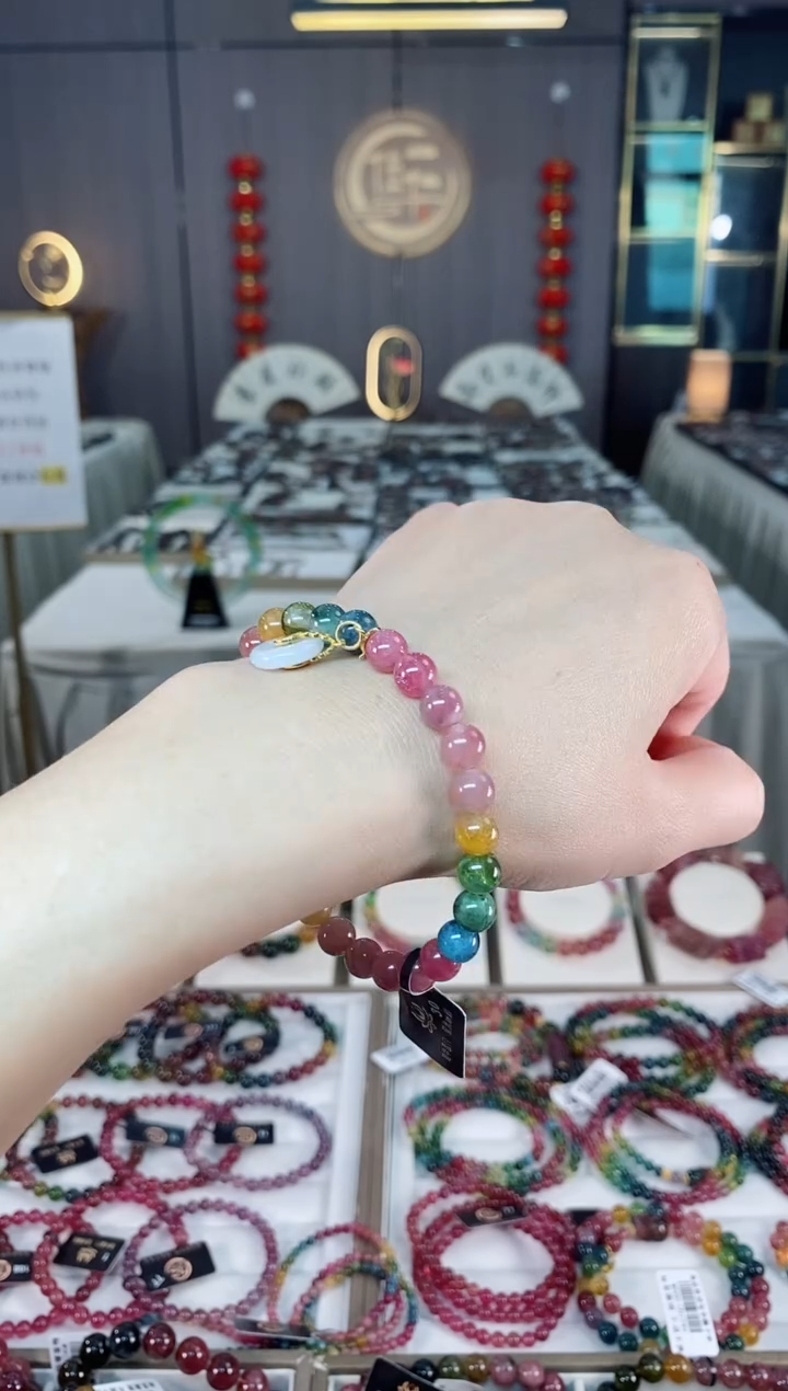 未镶嵌老矿碧玺彩虹单圈手串7mm+碧玺hon多样性发货一条