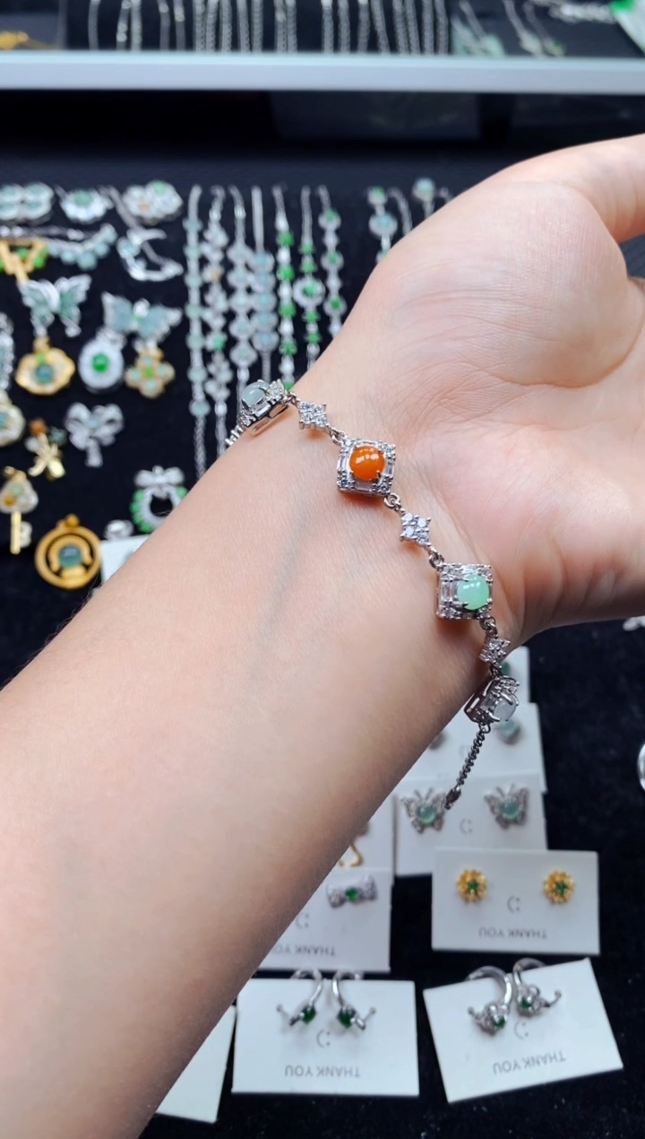 【闪购商品】翡翠手链银S925镶嵌0581