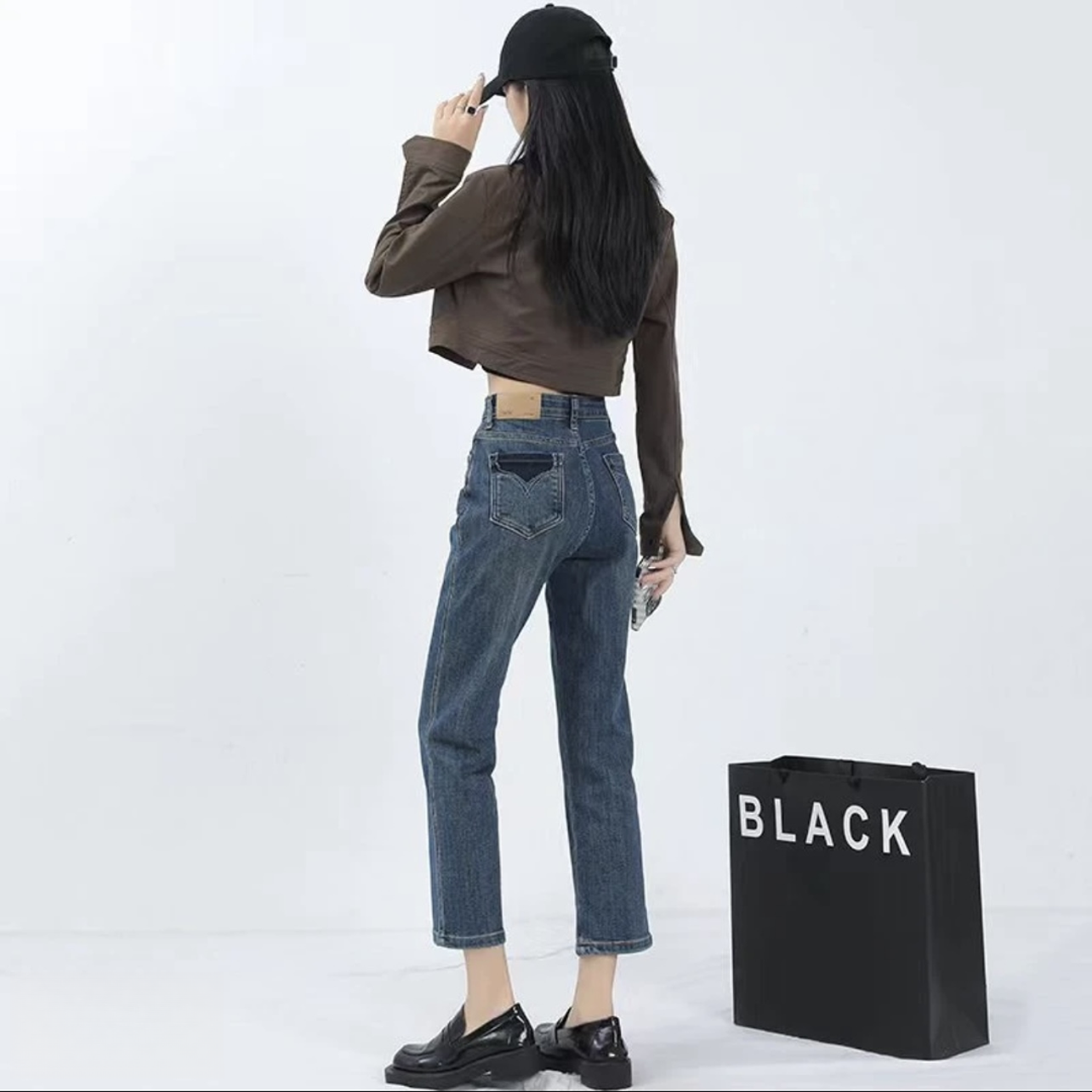 5018 秋季新款显瘦百搭烟管裤小个子高腰直筒九分翻边法棍裤弹力