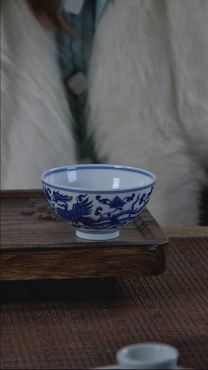 【闪购商品】折葵非器手工手绘缠枝双凤鸡心杯