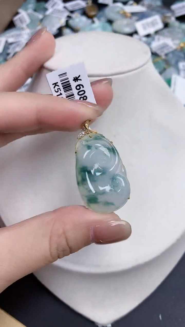 【闪购商品】翡翠颈饰18K金镶嵌天然缅甸翡翠A货