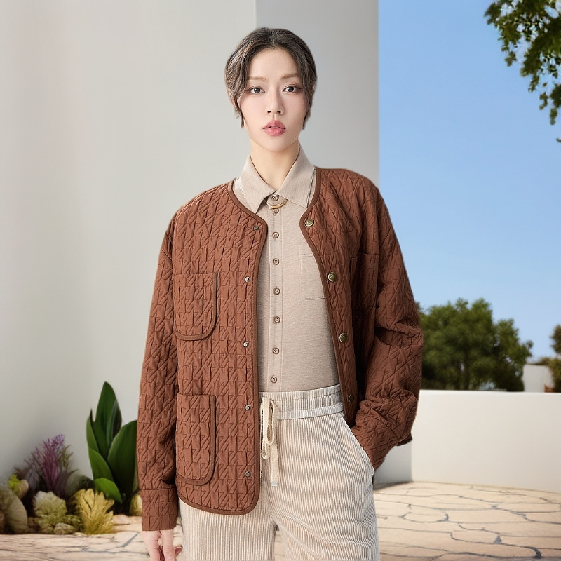 哥弟棉服外套春季新款菱形格圆领上衣日系轻薄款保暖女装1400767