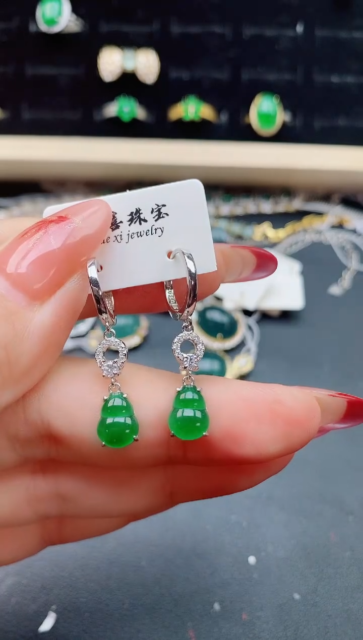 【闪购商品】翡翠耳饰银S925镶嵌32131