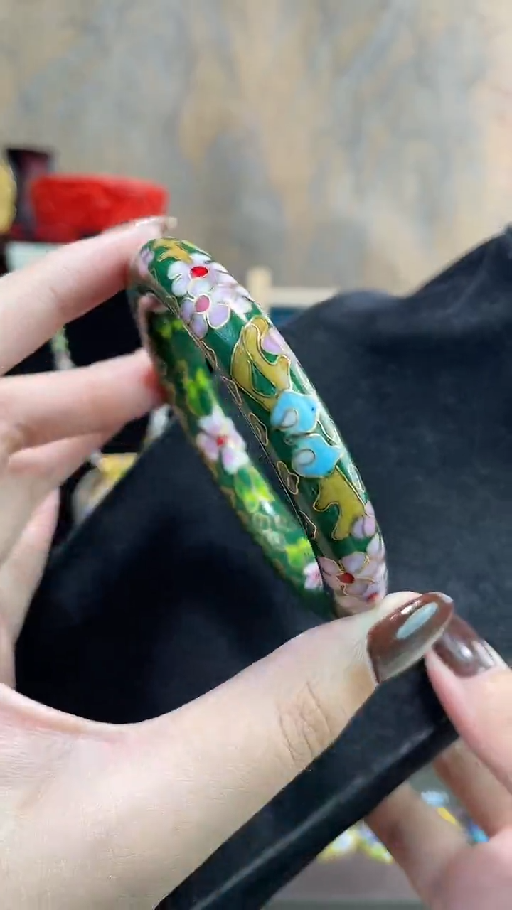 非遗手工景泰蓝镯子绿色