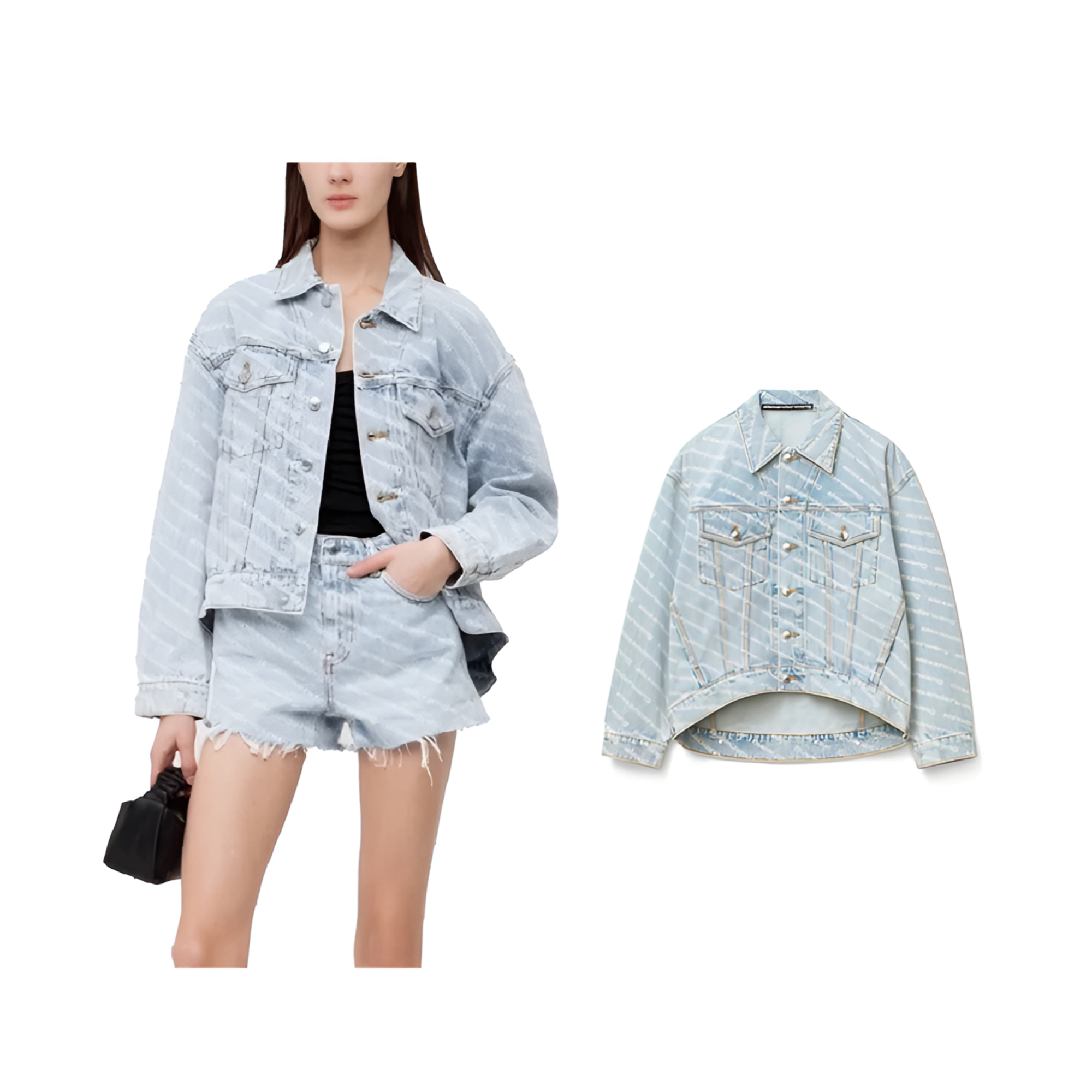 未使用 YSL/圣罗兰 亚历山大王满弹幕logo蓝色牛仔外套