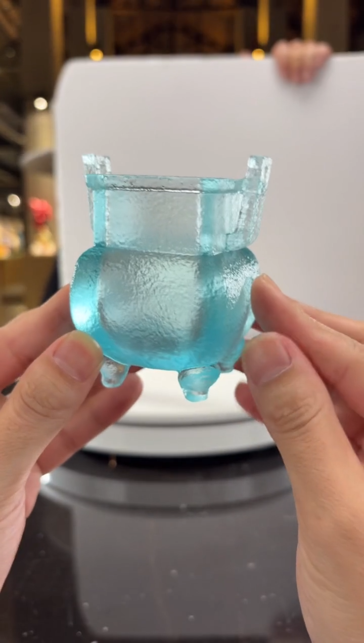 摆件天青色宣德炉水晶琉璃