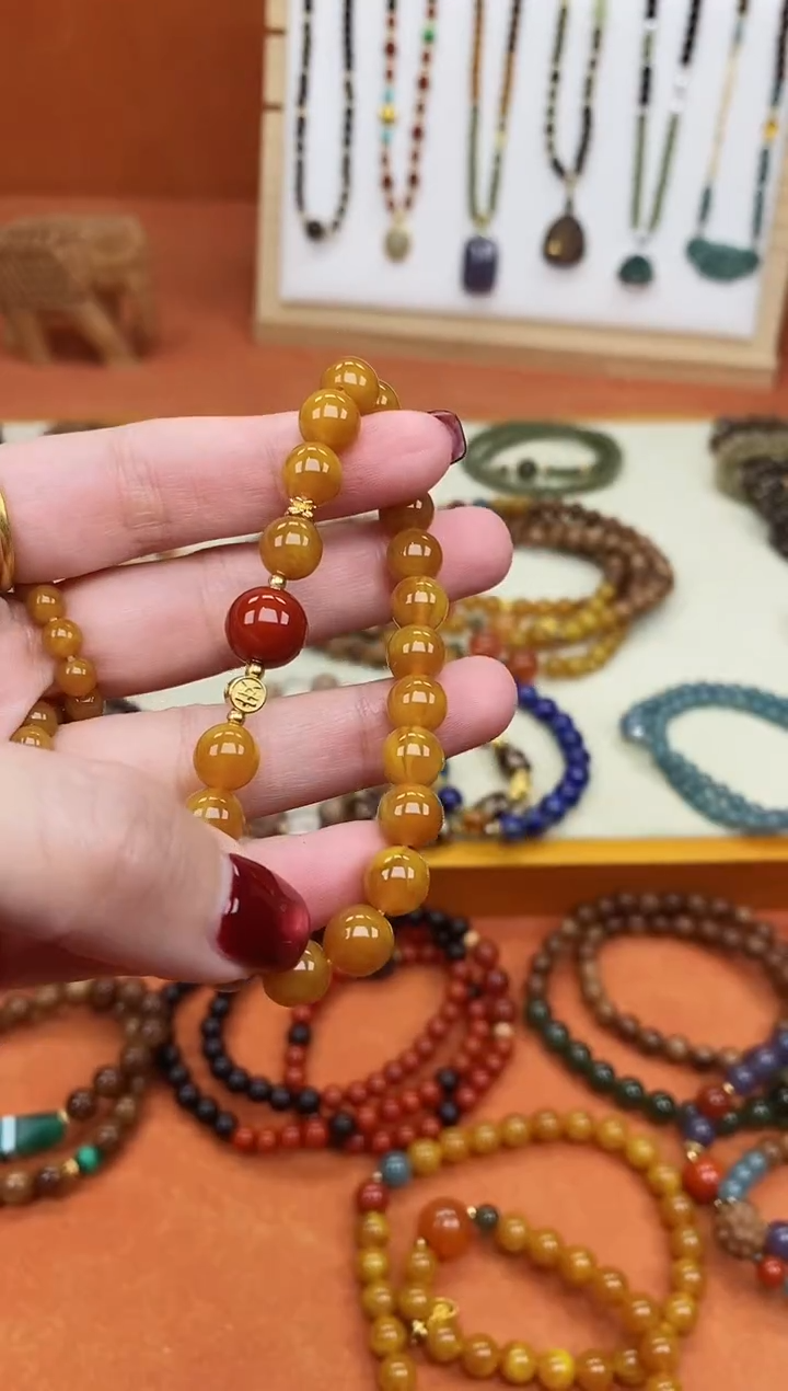 手链蜜蜡未镶嵌单圈蜜蜡08南红玛瑙手串