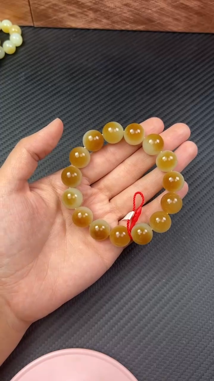 【闪购商品】和田玉手串未镶嵌且末金山微色差卡14