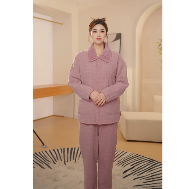 橙线睡衣女款2025新款情侣居家秋冬双面家居服 面料柔软保暖