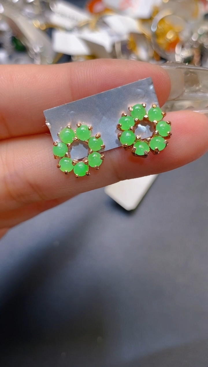 【闪购商品】翡翠耳饰银S925镶嵌天然A货翡翠1