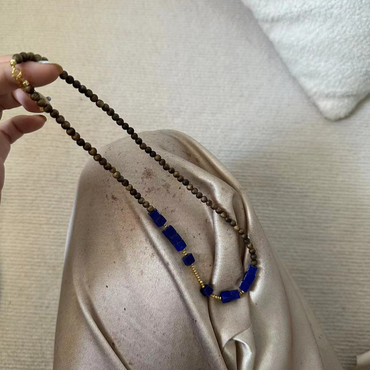 月球来信 沉香040莺歌绿棋楠0.4圆珠青金石方珠脖挂多样性发其一