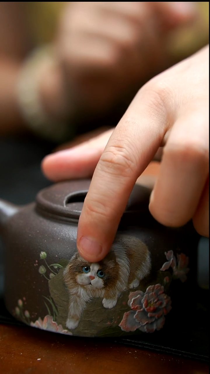 茶壶紫砂天青牛盖猫猫壶