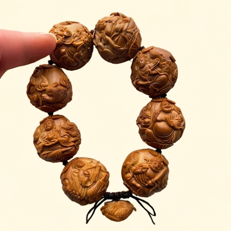 橄榄核雕刻手串荷27尺寸万佛文玩精品手工雕刻