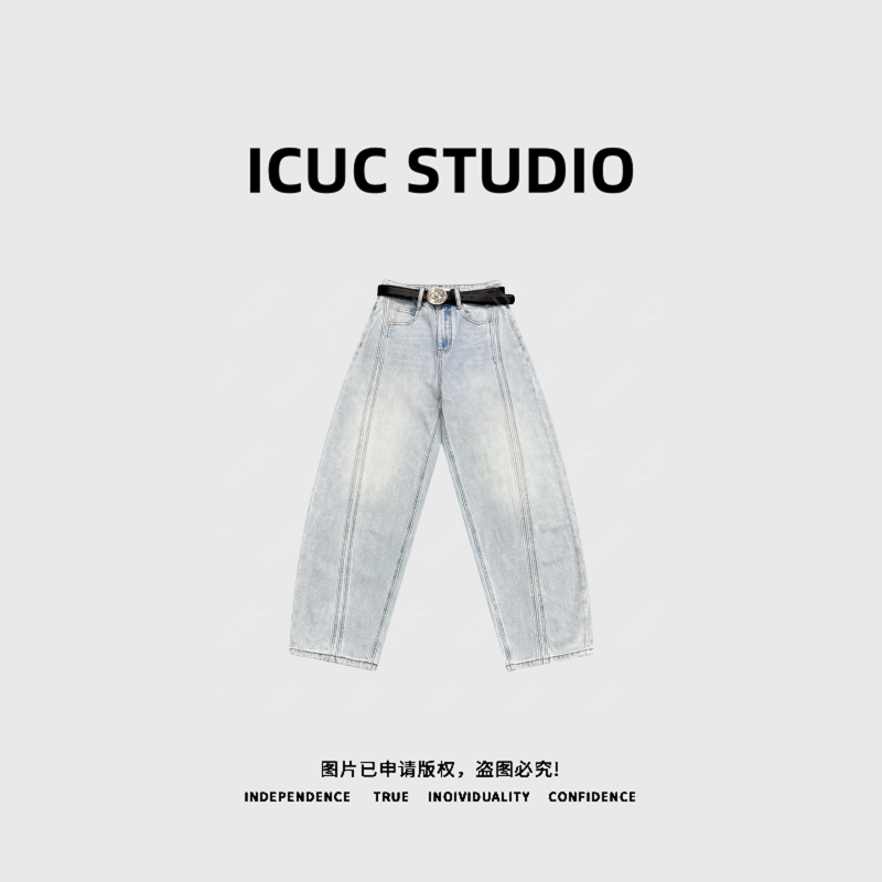  ICUC STUDIO-“比例牛仔”设计感立体线条线百搭弯刀牛仔裤5018
