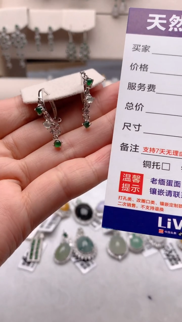 【闪购商品】翡翠耳饰银S925镶嵌3号