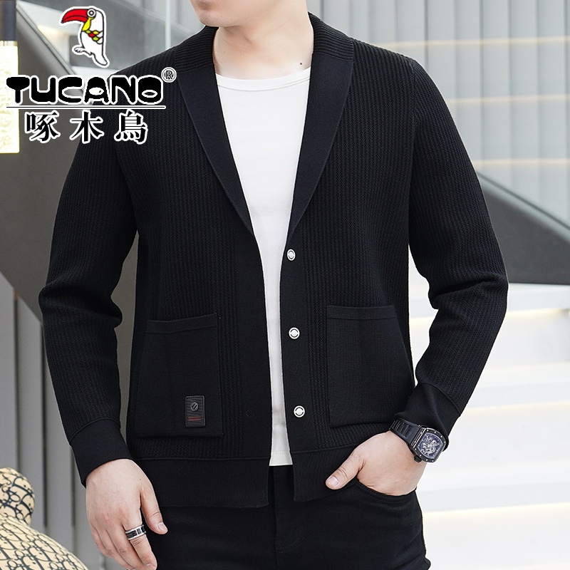TUCANO/啄木鳥新款男士提花拉链针织开衫外套韩版帅气条纹西装