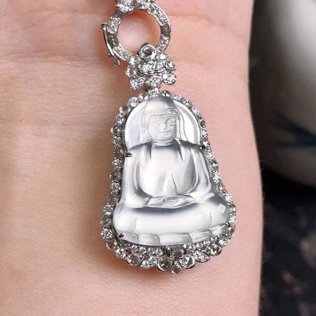 【上品｜观音】天然A货缅甸翡翠18k金镶嵌【不含链】